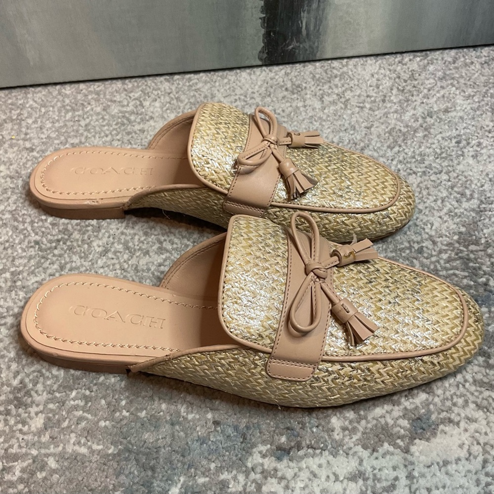 Coach Stassi Raffia Tassel Loafer Slides - Metallic Straw - Size 7N (BLEMISHES) - Picture 4 of 16